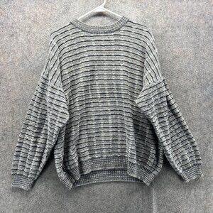 Vintage UNO Sweater Womens Large Gray Striped Chunky Knit Pullover Italy Hip Hop